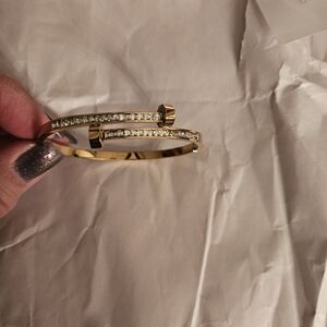 Stainless Steel Elegant Gold Nail Bracelet With White Stones